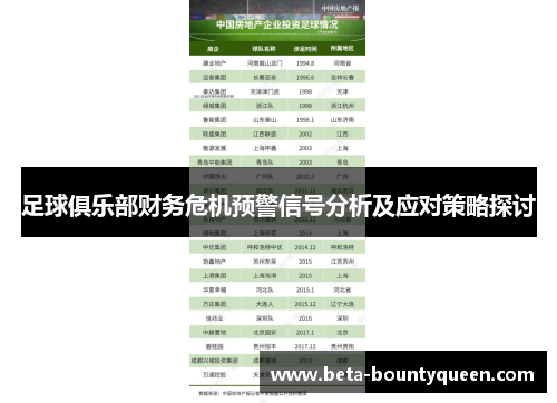 足球俱乐部财务危机预警信号分析及应对策略探讨